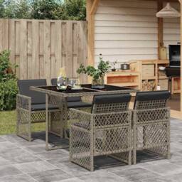 Berkfield Home 5 Piece Garden Dining Set with Cushions Grey Poly Rattan