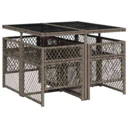 Berkfield Home 5 Piece Garden Dining Set with Cushions Grey Poly Rattan - thumbnail 5