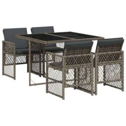Berkfield Home 5 Piece Garden Dining Set with Cushions Grey Poly Rattan - thumbnail 2