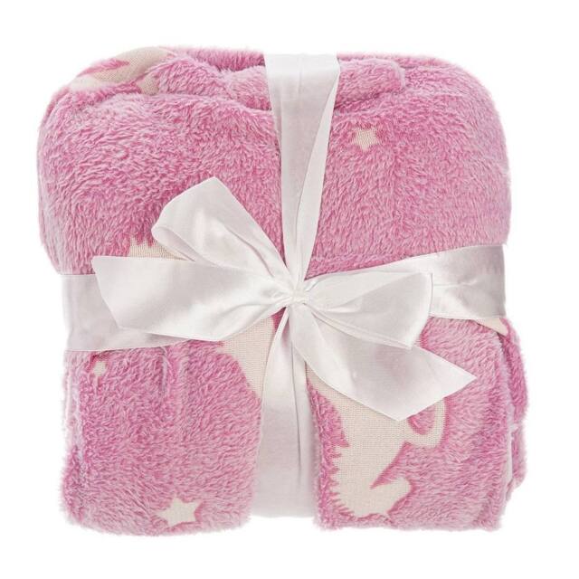 FLAVORA Pink Glow In Dark Unicorn Throw Blanket - Size: 100 cm x 190 cm - image 1