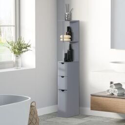 HOMCOM Tall Bathroom Cabinet, Bathroom Storage Cabinet W/ Shelf, Drawers in Grey - thumbnail 1
