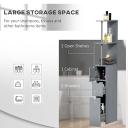 HOMCOM Tall Bathroom Cabinet, Bathroom Storage Cabinet W/ Shelf, Drawers in Grey - thumbnail 4