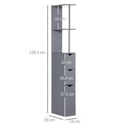 HOMCOM Tall Bathroom Cabinet, Bathroom Storage Cabinet W/ Shelf, Drawers in Grey - thumbnail 3