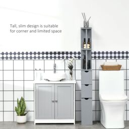 HOMCOM Tall Bathroom Cabinet, Bathroom Storage Cabinet W/ Shelf, Drawers in Grey - thumbnail 6