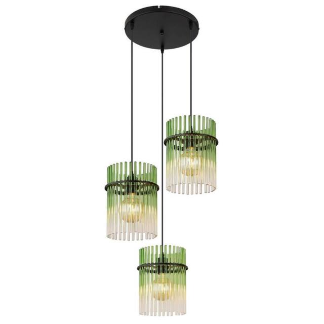 Netlighting Gorley Cluster Pendant Matt Black Green Glass Shade 3x E27 - image 1