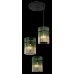 Netlighting Gorley Cluster Pendant Matt Black Green Glass Shade 3x E27 - thumbnail 3