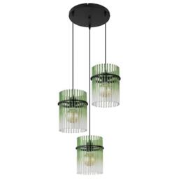 Netlighting Gorley Cluster Pendant Matt Black Green Glass Shade 3x E27 - thumbnail 2