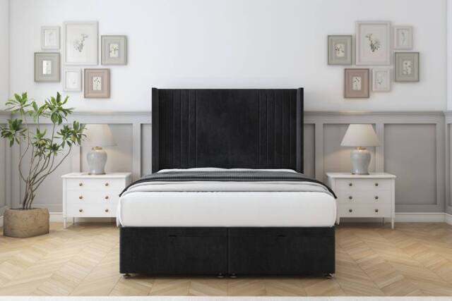 "Comfort Beds Elise Naples Ottoman Bed Set With 54"" Wingback Headboard in Black - Size: Super King" - image 1