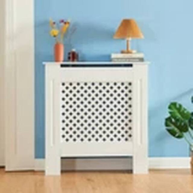 Havendro Radiator Cover Diamond Style Wood Wall Cabinet MDF Slats, S in White - image 1