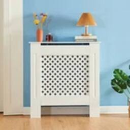 Havendro Radiator Cover Diamond Style Wood Wall Cabinet MDF Slats, S in White - thumbnail 1