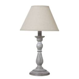 Wyld Haus Blesle Whitewashed Turned Wood Pedestal Table Lamp Cream Linen Shade in Grey - thumbnail 3