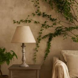 Wyld Haus Blesle Whitewashed Turned Wood Pedestal Table Lamp Cream Linen Shade in Grey - thumbnail 2