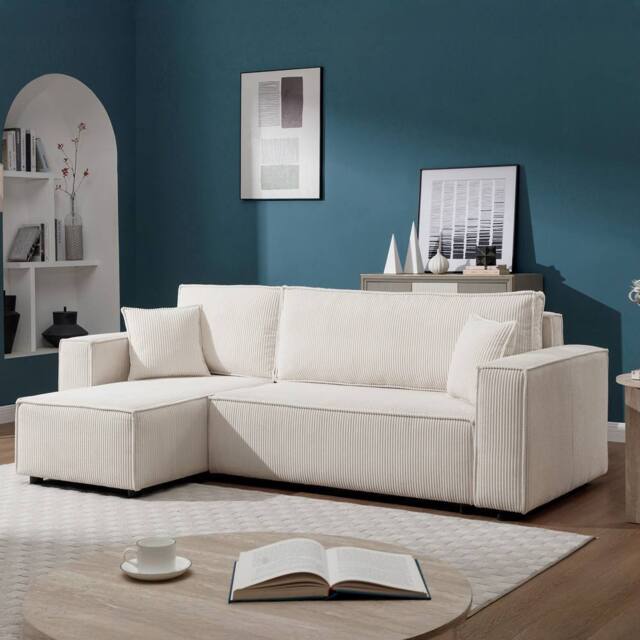 Artemis Home Hanna Reversible Corner Sofa with Sofa Bed in Cream - Size: 3 Seater - image 1