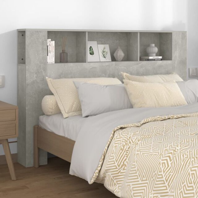 Berkfield Home Headboard Cabinet Concrete Grey 160x18.5x104.5 cm - image 1