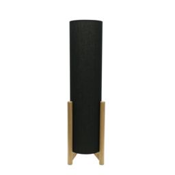 ValueLights Henry Wooden Base Midi Floor Lamp with Tall Fabric Shade in Charcoal - thumbnail 2