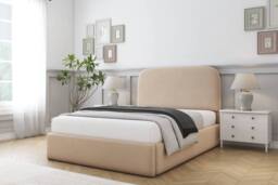 "Comfort Beds Diana Plush Bed Frame - 45"" Upholstered Headboard in Stone - Size: Small Double" - thumbnail 1