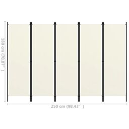 Berkfield Home 5-Panel Room Divider Cream White 250x180 cm - thumbnail 6