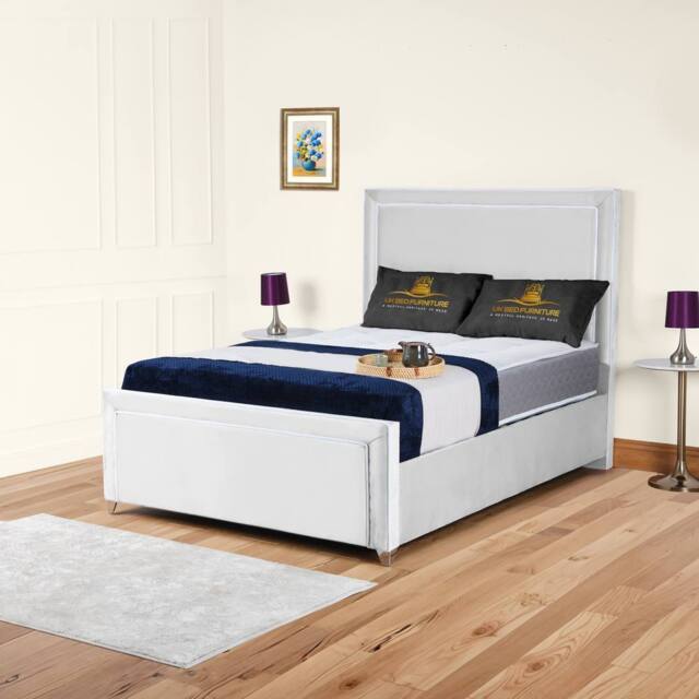 UK Bed Furniture Ariana Upholstered Bed Frame with 48-inch Headboard - Slatted Base in White - Size: Single - image 1