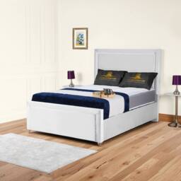 UK Bed Furniture Ariana Upholstered Bed Frame with 48-inch Headboard - Slatted Base in White - Size: Single - thumbnail 1