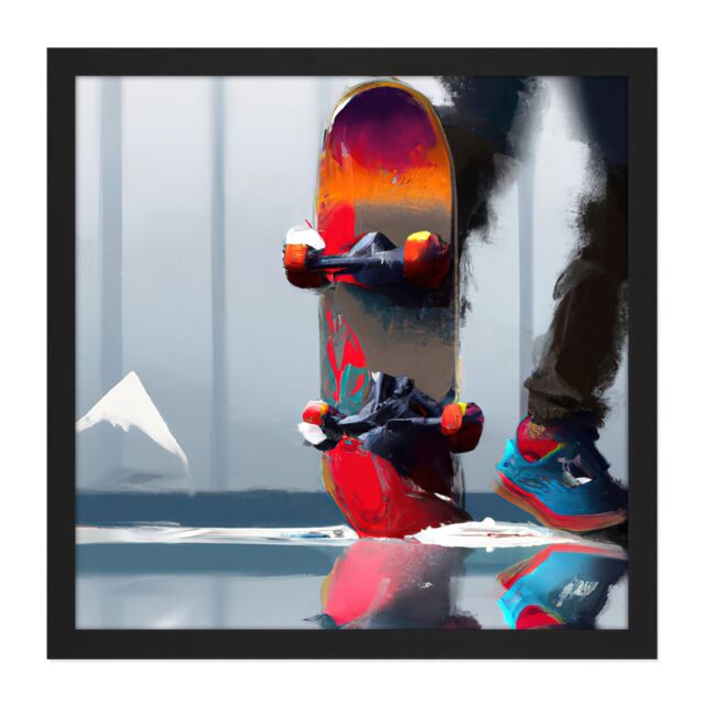 "Artery8 Wall Art Print Skater Skateboard Skateboarding Acrylic Painting Artwork Square Framed Picture 16X16 Inch in Black - Size: W16"" x H16""" - image 1