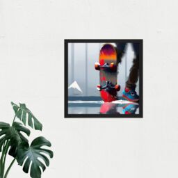 "Artery8 Wall Art Print Skater Skateboard Skateboarding Acrylic Painting Artwork Square Framed Picture 16X16 Inch in Black - Size: W16"" x H16""" - thumbnail 2