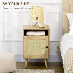 SPETLEK Rattan Nightstand Bedside Table with Cabinet & Shelf Natural - thumbnail 5