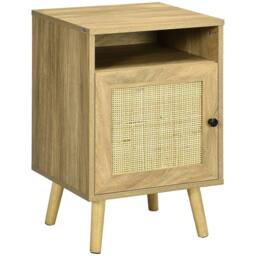 SPETLEK Rattan Nightstand Bedside Table with Cabinet & Shelf Natural
