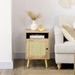 SPETLEK Rattan Nightstand Bedside Table with Cabinet & Shelf Natural - thumbnail 4