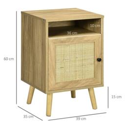 SPETLEK Rattan Nightstand Bedside Table with Cabinet & Shelf Natural - thumbnail 2