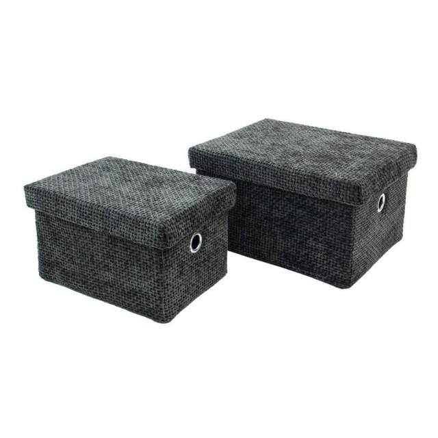 JVL Metro Rectangular Lidded Storage Baskets - Set of 2 in Dark Grey - image 1