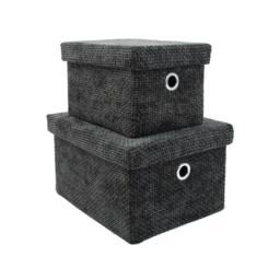 JVL Metro Rectangular Lidded Storage Baskets - Set of 2 in Dark Grey - thumbnail 2