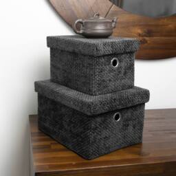 JVL Metro Rectangular Lidded Storage Baskets - Set of 2 in Dark Grey - thumbnail 9