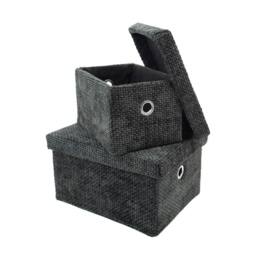 JVL Metro Rectangular Lidded Storage Baskets - Set of 2 in Dark Grey - thumbnail 4