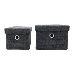 JVL Metro Rectangular Lidded Storage Baskets - Set of 2 in Dark Grey - thumbnail 5