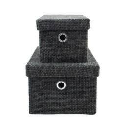 JVL Metro Rectangular Lidded Storage Baskets - Set of 2 in Dark Grey - thumbnail 3
