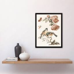 Artery8 Roses Butterfly A Blue & Great Tit Teyler Framed Wall Art Print in White - Size: A4 - thumbnail 2
