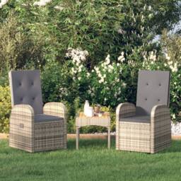 Berkfield Home Reclining Garden Chairs with Cushions 2 pcs Grey Poly Rattan - thumbnail 1