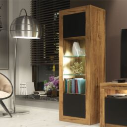 Creative Furniture Illume Display Cabinet 170cm - A Stylish & Modern Cabinet with Glass Shelves & LED Lights in Brown - thumbnail 1