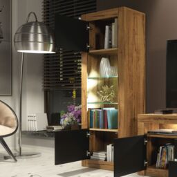 Creative Furniture Illume Display Cabinet 170cm - A Stylish & Modern Cabinet with Glass Shelves & LED Lights in Brown - thumbnail 5