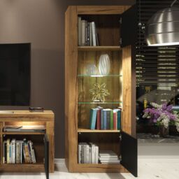 Creative Furniture Illume Display Cabinet 170cm - A Stylish & Modern Cabinet with Glass Shelves & LED Lights in Brown - thumbnail 2