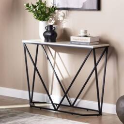 Wyld and Coco Console Table White Marble Effect Top Black Powder Coat Iron Legs