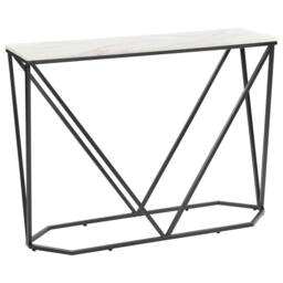 Wyld and Coco Console Table White Marble Effect Top Black Powder Coat Iron Legs - thumbnail 2