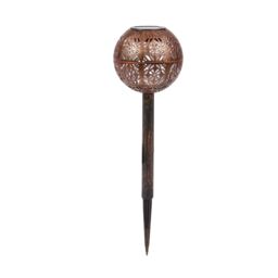 mysmartbuy Set of 3 Solar Powered Orb-Shaped Filigree Garden Stake Lights in Bronze - thumbnail 3