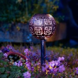 mysmartbuy Set of 3 Solar Powered Orb-Shaped Filigree Garden Stake Lights in Bronze - thumbnail 2
