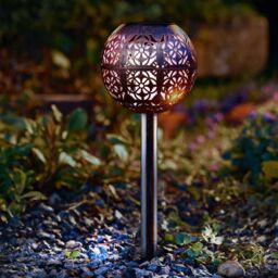 mysmartbuy Set of 3 Solar Powered Orb-Shaped Filigree Garden Stake Lights in Bronze