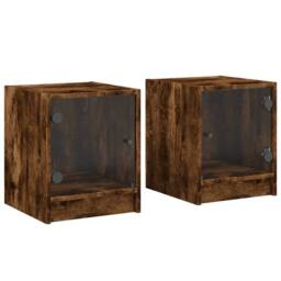 Berkfield Home Bedside Cabinets with Glass Doors 2 pcs Smoked Oak 35x37x42 cm in Brown - Size: 35 x 37 x 42 cm