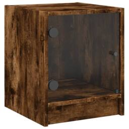 Berkfield Home Bedside Cabinets with Glass Doors 2 pcs Smoked Oak 35x37x42 cm in Brown - Size: 35 x 37 x 42 cm - thumbnail 6