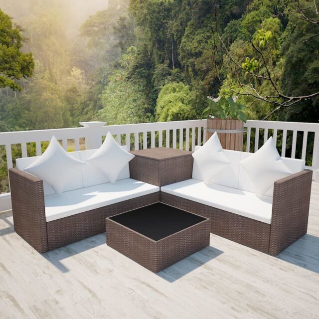 Berkfield Home 4 Piece Garden Lounge Set with Cushions Poly Rattan Brown - image 1