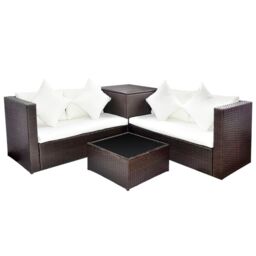 Berkfield Home 4 Piece Garden Lounge Set with Cushions Poly Rattan Brown - thumbnail 2