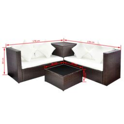 Berkfield Home 4 Piece Garden Lounge Set with Cushions Poly Rattan Brown - thumbnail 6